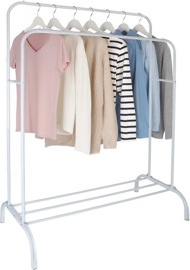 Kledingrek dubbel 148x110x55 cm met schoenenrek wit