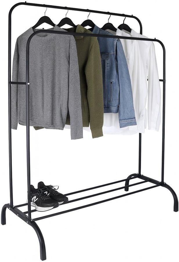 Kledingrek dubbel 148x110x55 cm met schoenenrek zwart