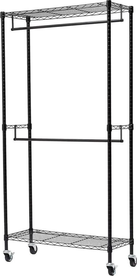 Kledingrek Dubbele kledingstang op wielen verstelbare planken zwart 181 kg 355 x 914 x 183 cm (l b h) - Foto 2