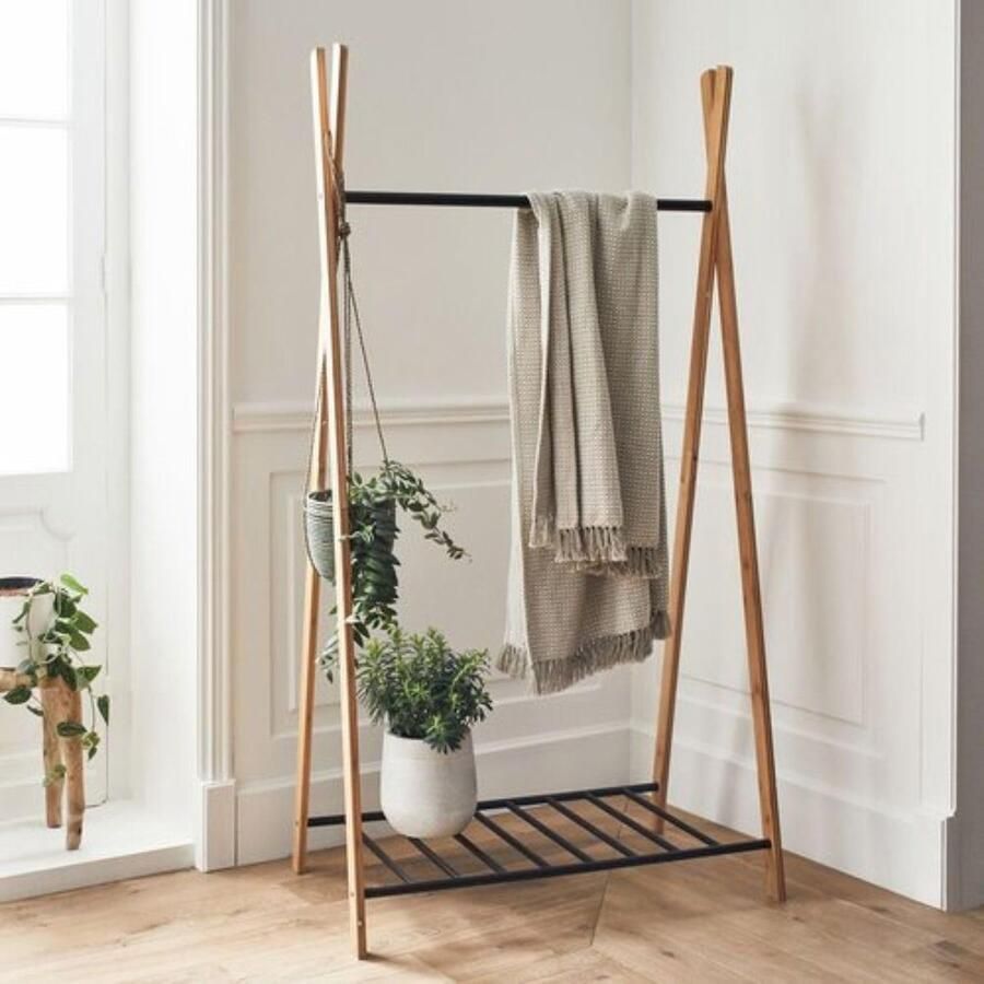 Kledingrek en schoenenrek van bamboe en metaal 173 x 50 x 93 cm