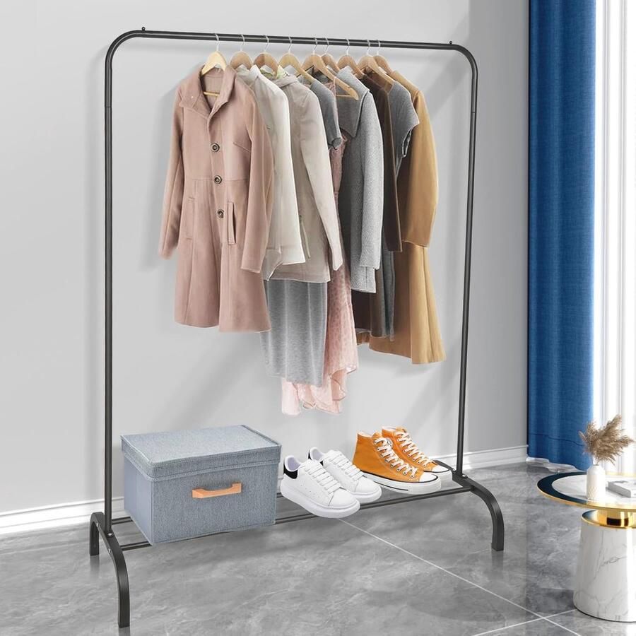 Kledingrek en schoenenrek van metaal Zwart 40 x 110 x 150 cm