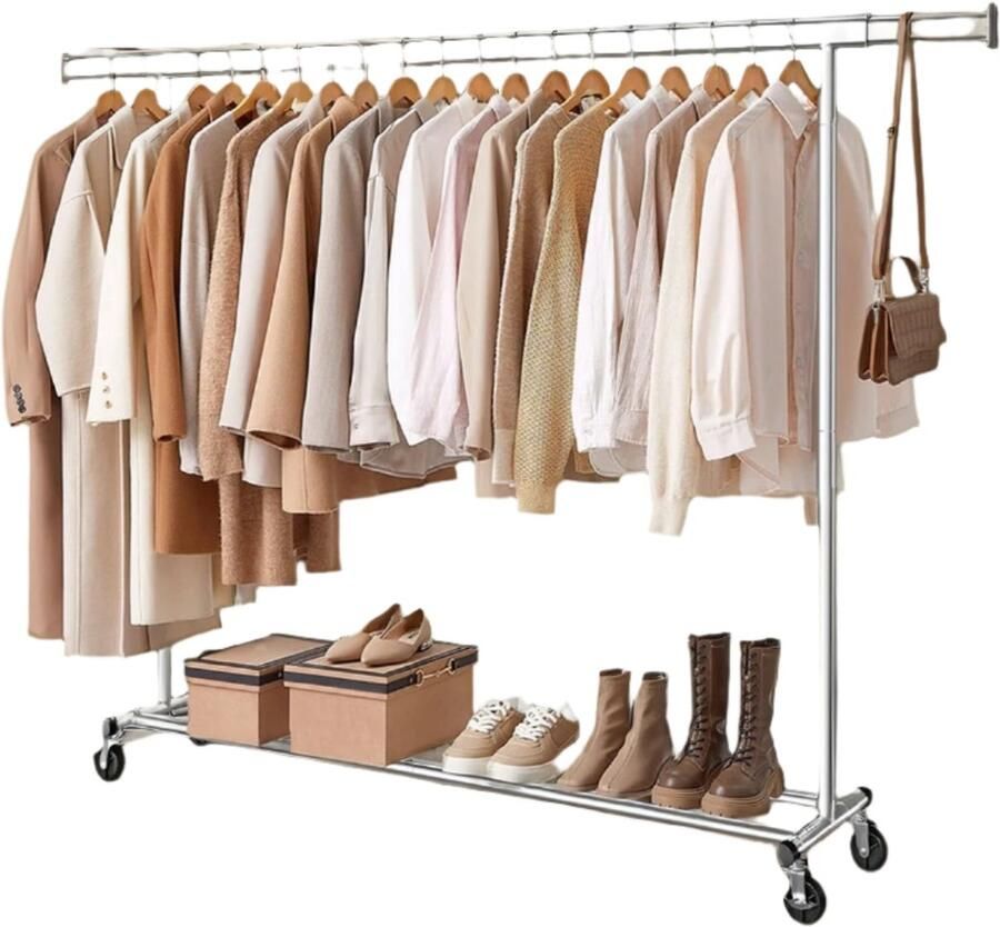 Kledingrek garderobe standaard rollende kledingbalk zwaar staal 45 cm x (160-200 cm) x 161 5 cm 150 kg laadcapaciteit