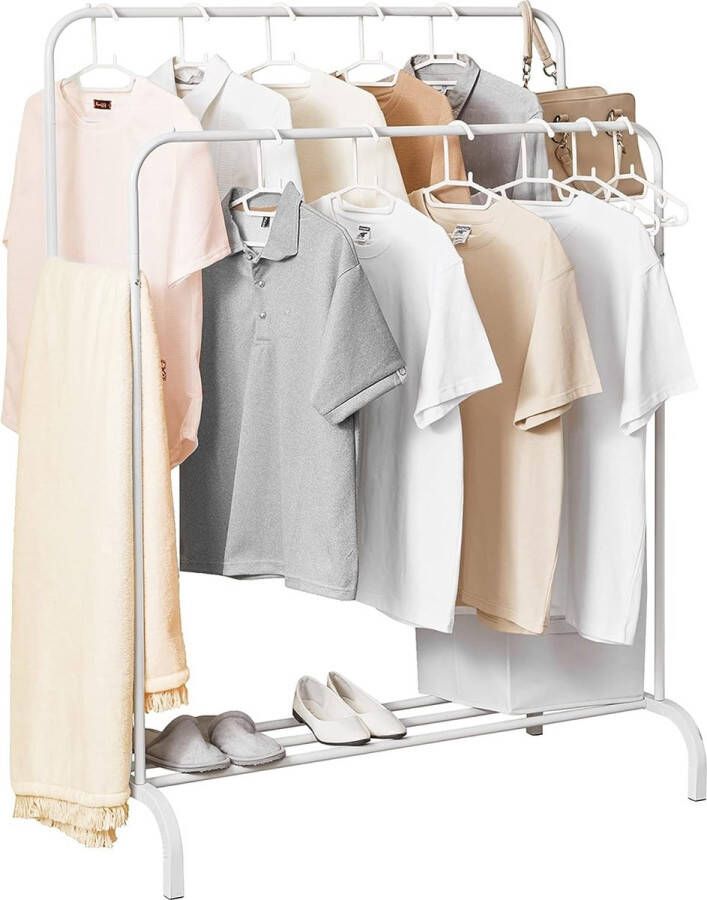 Kledingrek garderobestandaard met 2 kledingstangen en legplank vrijstaande kledingstangen kledingstandaard stabiel dubbele stangen slaapkamer wit