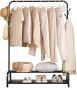 Kledingrek garderobestandaard stabiele kledingstang met 6 haken en 2 onderste planken vrijstaande kleerhanger slaapkamer kledingrek wit - Thumbnail 2