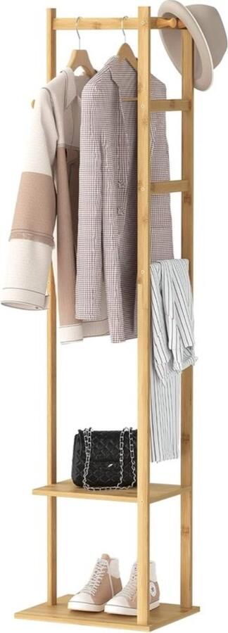 Kledingrek Hoek Kapstok Stand Hall Bomen Vrijstaande Kleding Opknoping Rail Kledingrek met 2 Planken 3 Hanger Haken en Broek Hanger voor Entree Slaapkamer Woonkamer