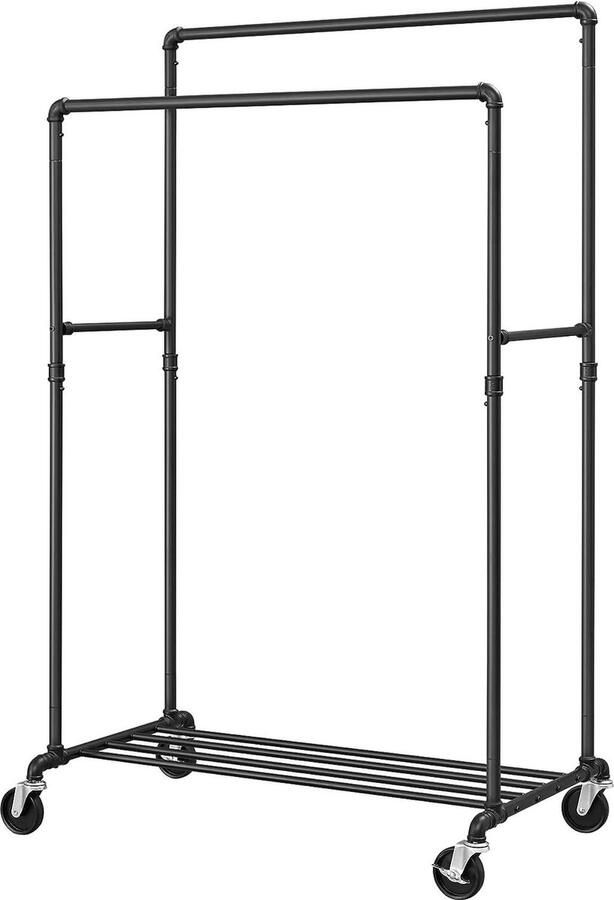 Kledingrek HSR60B voor zware lasten tot 110 kg belastbaar industrieel design mobiel garderobestandaard met 2 kledingstangen zwart Kledingrek