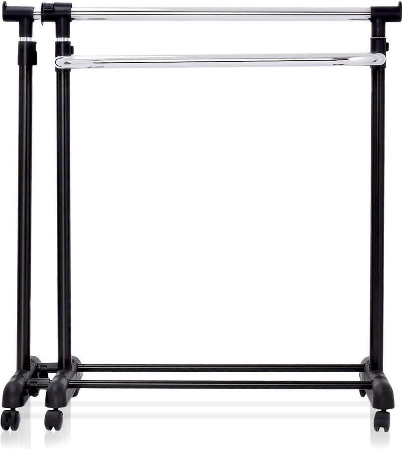 Kledingrek in hoogte verstelbaar met wieltjes en schoenenrek stabiel en uittrekbaar (zwart) Opvouwbare kledingrek