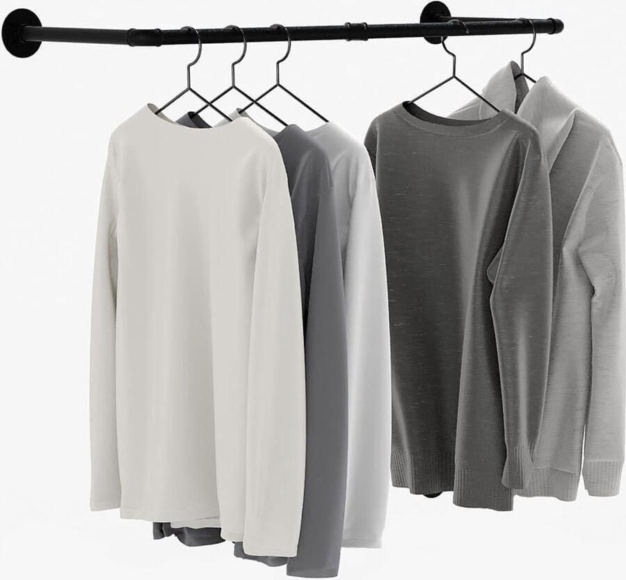 Kledingrek Industrial Loft Design FINN zwart stalen garderobestang met wand- of plafondmontage