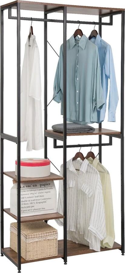 Kledingrek Industriëel Met Kledingstang Schoenenrek Kledingmeubel Halkast Schoenen en kleren opbergen Organizer Zwart