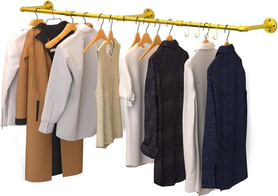 Kledingrek Industriële Pijp Kleding Rail Doeken Opknoping Rail Wandmontage Kleding Rail Heavy Duty Kledingrek 180cm Lange Pijp Doeken Rack Afneembare Muur Rail voor Kleding
