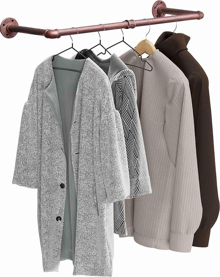 Kledingrek Industriële pijp kledingrek Wandmontage kledingrek Zwaar belastbaar kledingrek Ruimtebesparend kledingrek Afneembare multifunctionele hangstang 24 inch (rood brons)