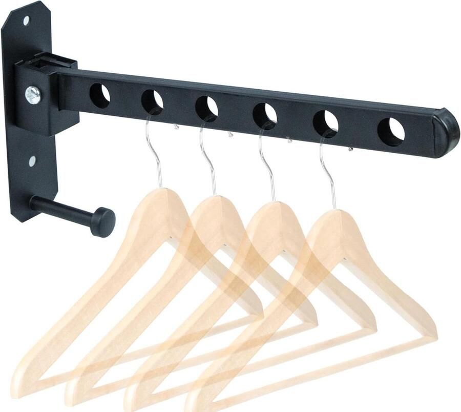 Kledingrek inklapbaar aan de muur 90 graden opvouwbaar wasrek roestvrij staal kledingstang voor balkon badkamer zwart 1 stuk