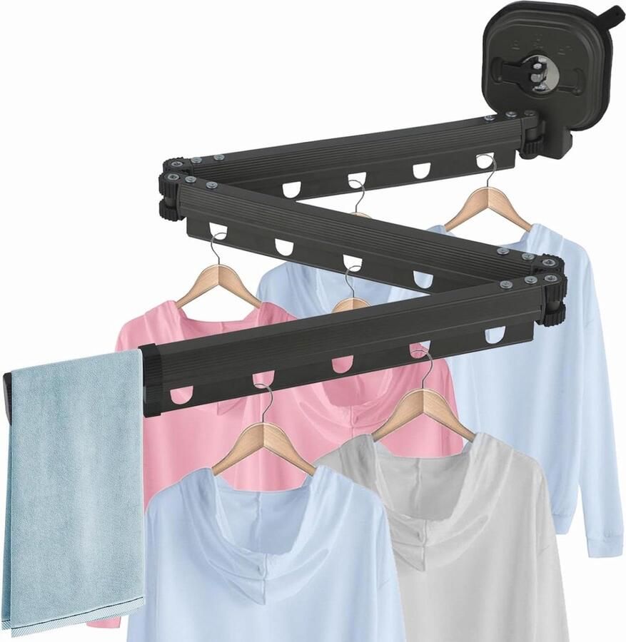 Kledingrek Intrekbaar-muurkledingrek zuignap kledingstang inklapbaar-wandmontage aluminium wasrek 3-voudig gevouwen-ruimtebesparend kledingrek muur voor balkon wasgoed badkamer terras woning slaapzaal