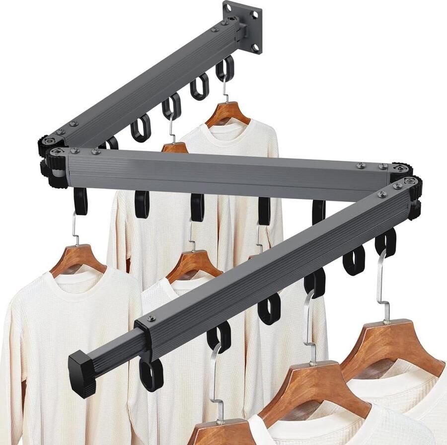 Kledingrek Intrekbare kledingstandaard kledingstang inklapbaar wandmontage Zwart Kledingrek Intrekbare kledingstandaard kledingstang inklapbaar wandmontage Ruimtebesparend