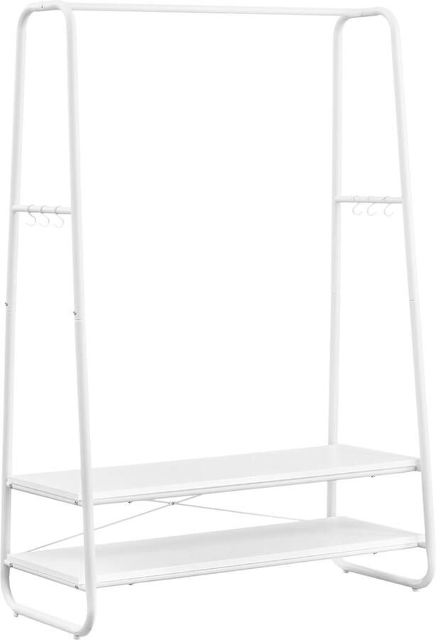 Kledingrek kapstok kast garderobe met 2 planken 6 S-vormige haken stalen frame voor slaapkamer wolkenwit en mat wit RGR112W02