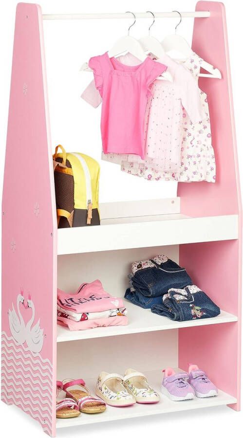 kledingrek kinderen HxBxD: 120 x 60 x 40 cm kledingroede 3 vakken garderobe kinderkamer kapstok roze wit