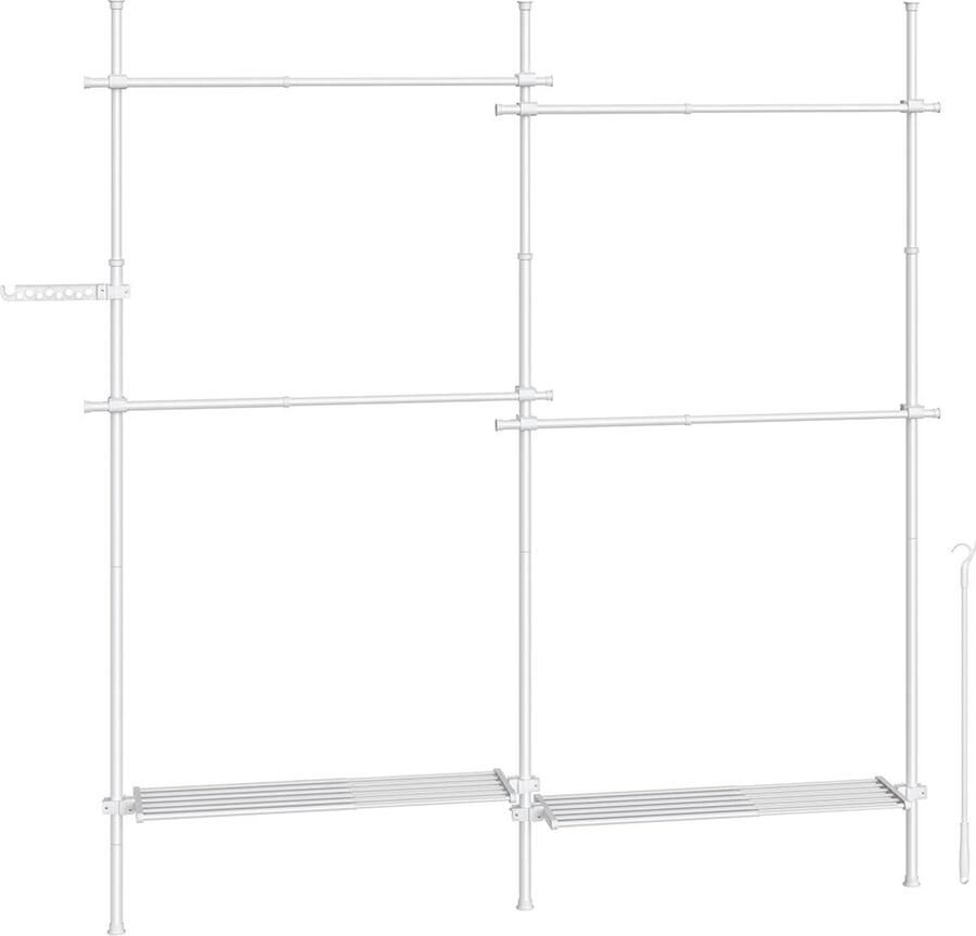 Kledingrek Kledingstandaard Garderobeorganizer Verstelbare Hoogte 33 5 x (162-238) x (208-310) cm Matwitte afwerking