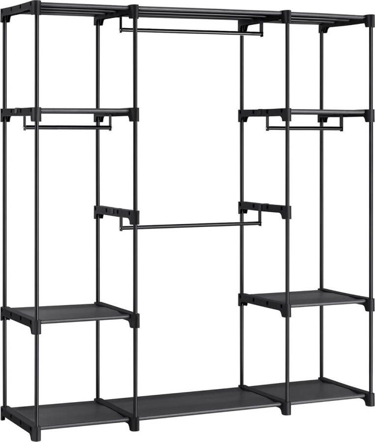 Senza Marchio kledingrek kledingstang garderobe 43 x 151 x 166 cm 4 hangcompartimenten veel ruimte voor slaapkamer woonkamer zwart