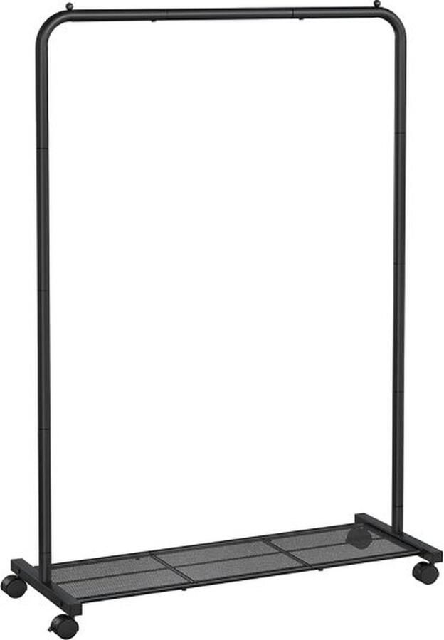 ZAZA Home Kledingrek Kledingstang Op Wieltjes Tot 40 Kg Belastbaar Van Metaal Met Roosterplank Zwart