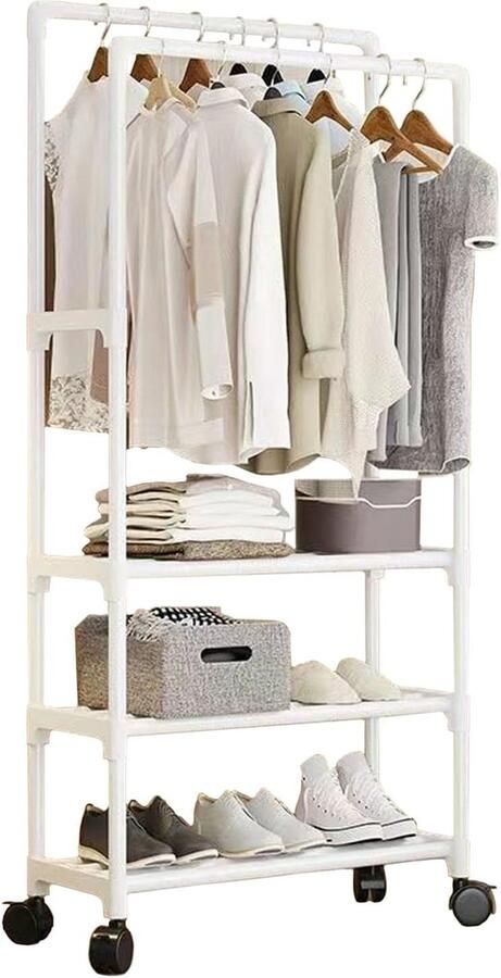 Kledingrek Kleine Kledingstang op Wielen Schoenenrek Opslag Kledingrek voor het Ophangen van Kleding Kast Schoenenrek Organisator voor Slaapkamer Woonkamer