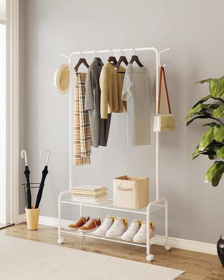 Kledingrek met 2-traps opbergvak en 4 wielen Ideaal voor entree en hal