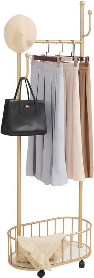 Retadou Kledingrek met 4 haken kledingstang kapstok kledingrek op wielen kapstok met wieltjes kledingstang metaal hoekkast kledingrek goud kleine kledingstandaard M - Foto 2