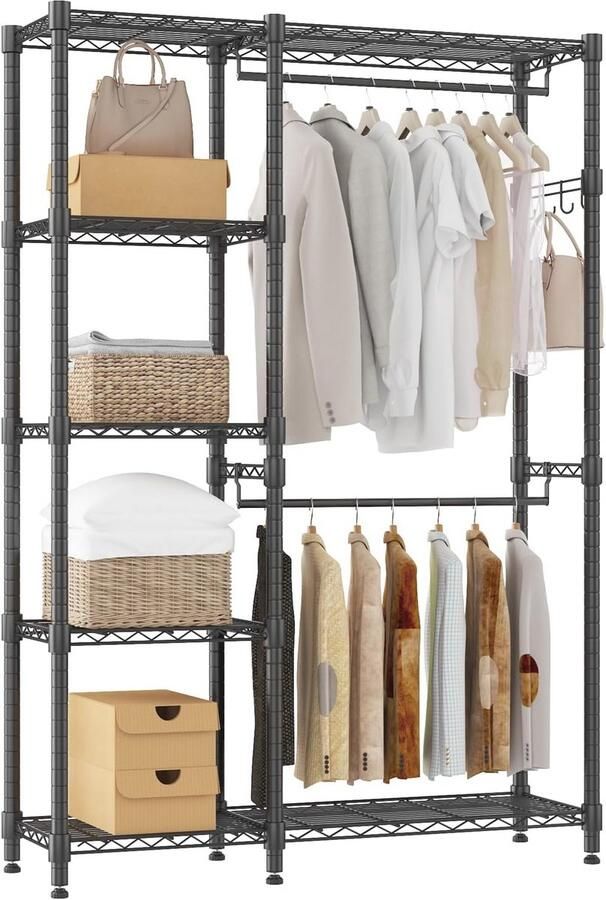 Kledingrek met 5 planken en verstelbare ophangrails Stabiele kapstok voor slaapkamer en woonkamer