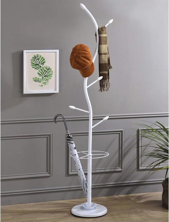 Kledingrek met 6 Haken en Paraplustandaard Wit Gelakt