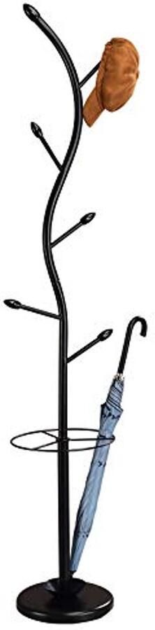 Kledingrek met 6 haken en paraplustandaard Zwart gelakt