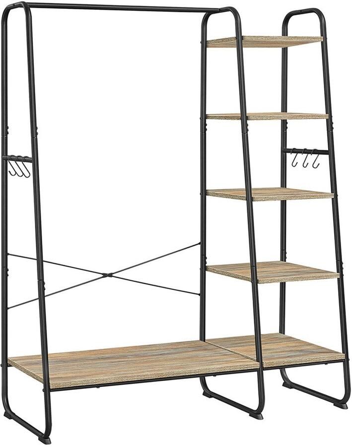 Kledingrek met 6 haken jasstandaard kledingrail zware duty 45x120x160cm bruin zwart