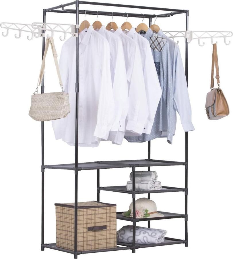 Kledingrek met 6 lagen schoenenrek en 4 haken Ruimtebesparende kapstokstandaard