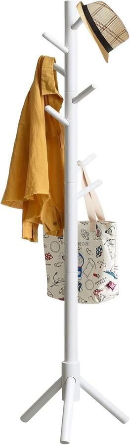 Retadou Kledingrek met 8 haken houten garderobe voor hal slaapkamer wachtkamer kapstok vintage kledingstang garderobe bij de ingang woonkamer slaapkamer wit