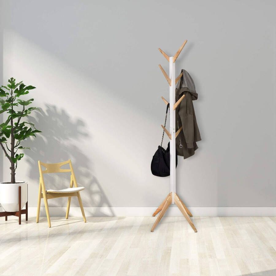 Kledingrek met 8 haken staande garderobe hangplank wasstandaard onderstel ophangen 180 cm hoog van MDF-hout - Foto 2