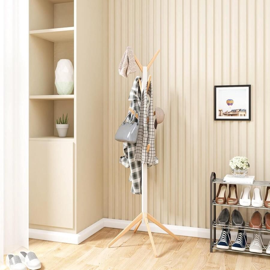 Kledingrek met 8 haken staande garderobe hangplank wasstandaard onderstel ophangen 180 cm hoog van MDF-hout