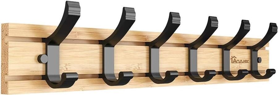 Kledingrek Bamboe met 6 Haken Heavy Duty Ruimtebesparend