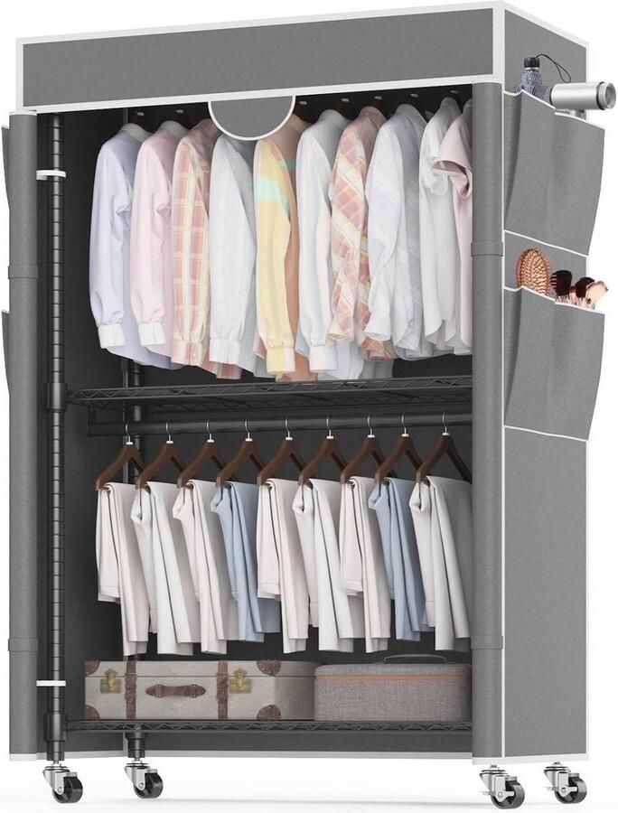 Kledingrek met Afdekking en Wielen Verstelbaar Stabiel en Ruimtebesparend