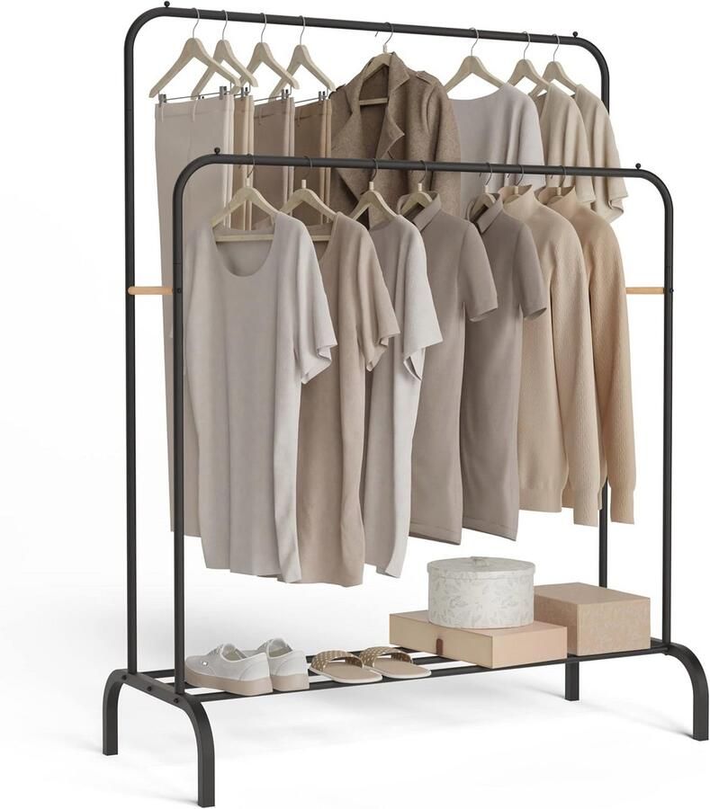 Kledingrek met Dubbele Hoogte tot 30 kg Robuust en Stabiliteit 115 x 50 x 150 cm Zwart