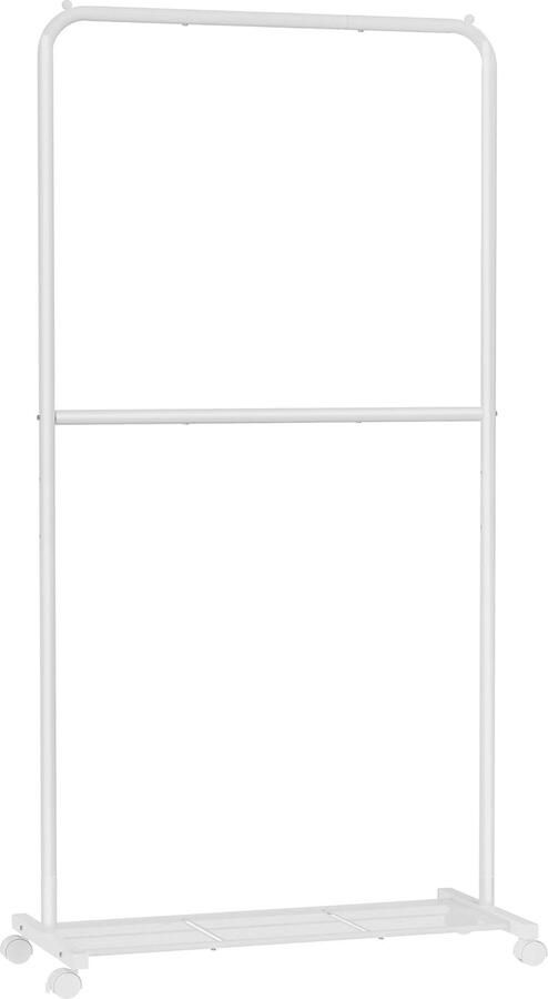 Kledingrek met dubbele stang op wielen Metalen kledingstandaard voor slaapkamer 91 cm met opbergplank