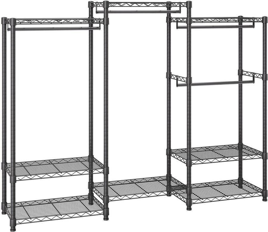 Kledingrek met een draagvermogen van 362 kg 4 kledingrails en 8 opbergniveaus oprolbaar kledingrek. Verstelbaar aanpasbaar vrijstaand kledingrek