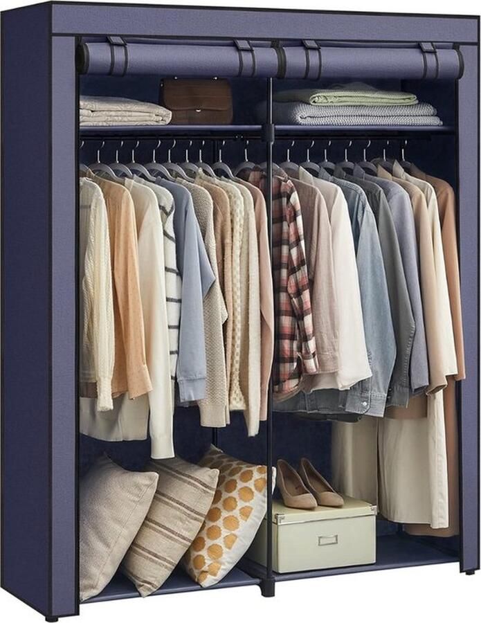 Kledingrek met hoes Opvouwbare kledingkast Mobiele kledingkast -Blauw Kledingrek Kledingkast