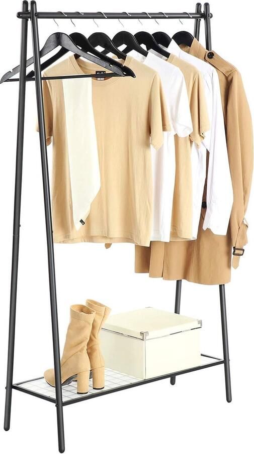 Kledingrek met ijzeren structuur en opknoping rail Eenvoudige look voor slaapkamer ingang zolder kelder Mat zwart 92.5 x 33.5 x 153 cm