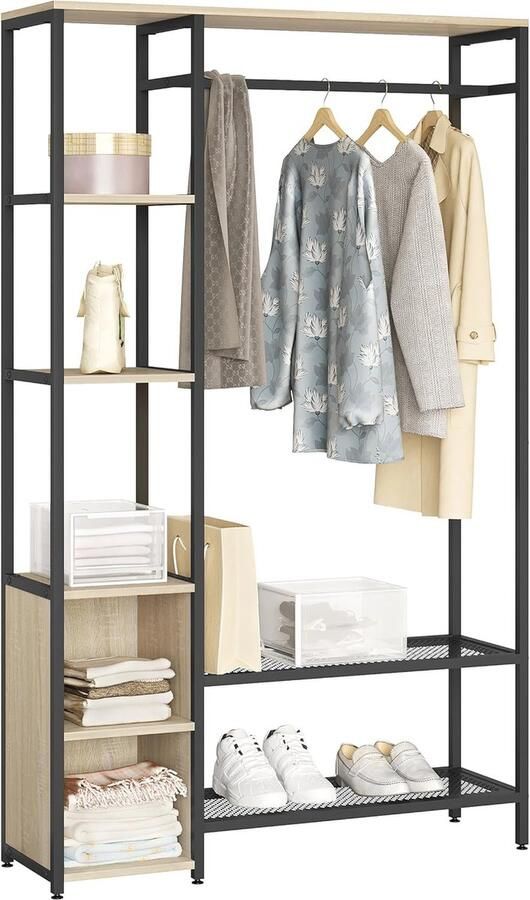 Kledingrek met Kledingstang en Planken Opbergruimte voor Kleding en Schoenen Stabiele Kapstok voor Hal en Garderobe