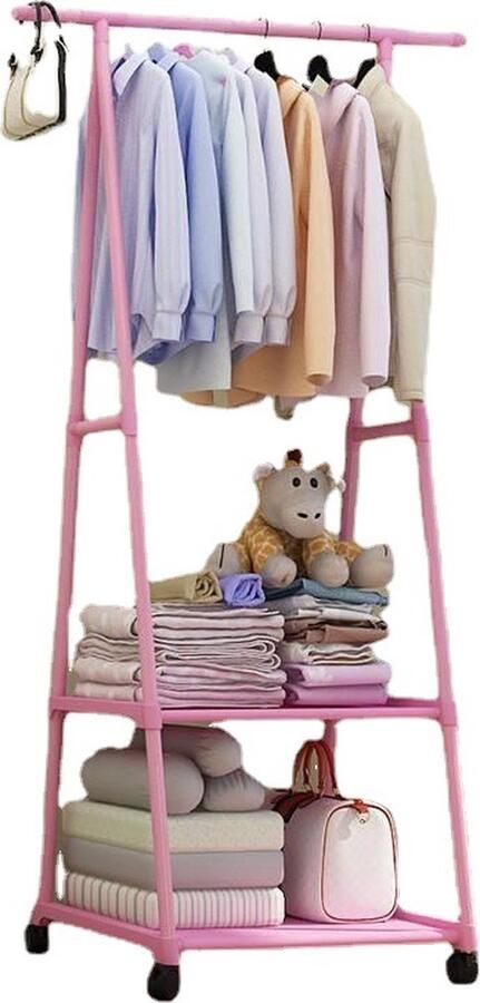 Ceruzo Kledingrek met Non Woven Planken Metaal Verrijdbaar Roze 2 Zwenkwielen 85x42x160 cm- Pink - Foto 2