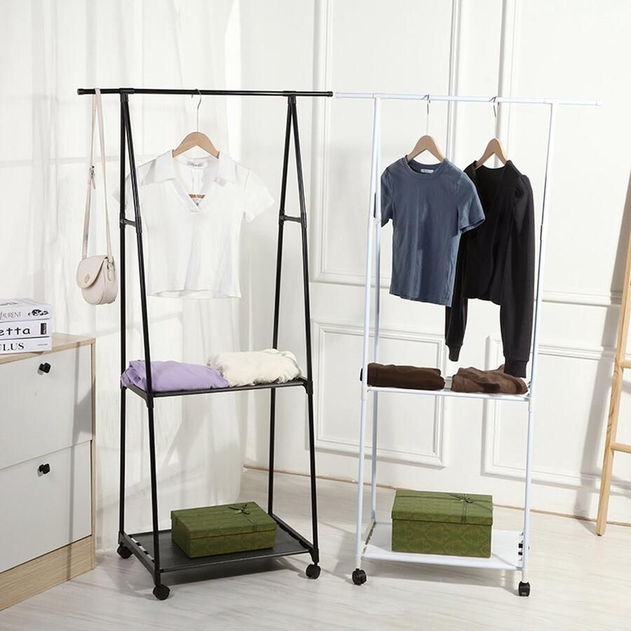 Ceruzo Kledingrek met Non Woven Planken Metaal Verrijdbaar Zwart 2 Zwenkwielen 85x42x160 cm