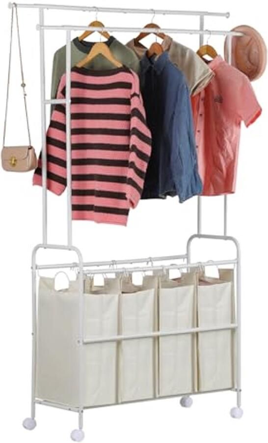 Kledingrek met Opbergplanken en Jas Hoed Haken Wit