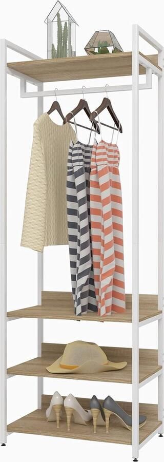 Kledingrek met plank kledingkast open met schoenenrek kapstok voor slaapkamer hout en staal
