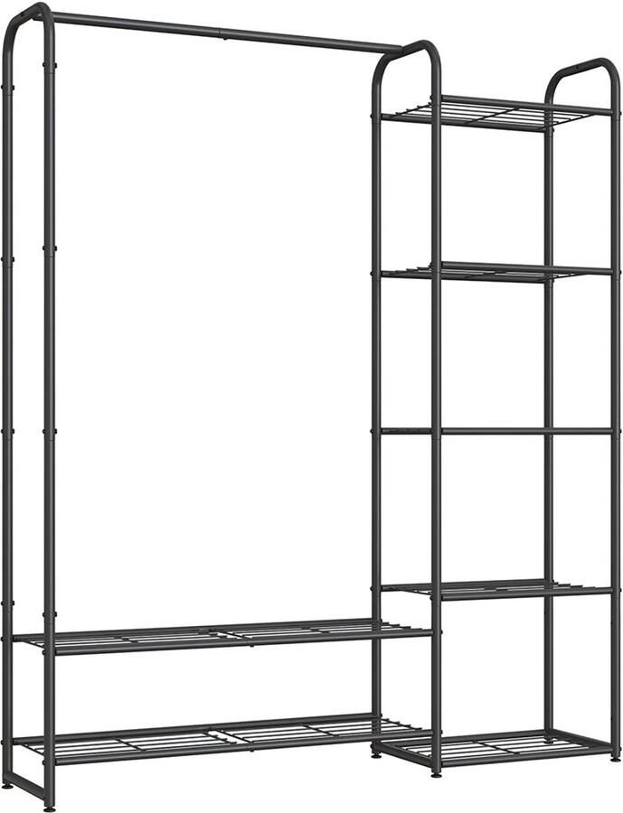 Kledingrek met planken kledingorganisator kledingstandaard stevig staal 29x112x158.4cm max lading 73 kg mat zwart