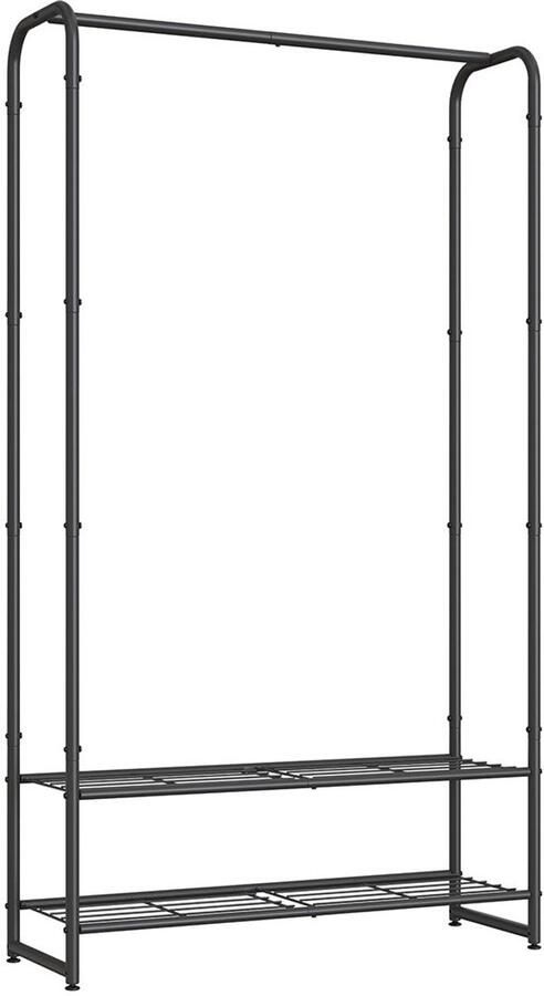 Kledingrek met planken kledingstandaard opslageenheid stalen constructie 29x73x158.4cm mat zwarte afwerking