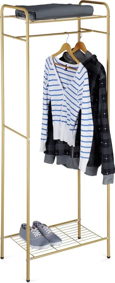 Relaxdays garderoberek met schoenenrek 1 kledingstang 166 x 60 5 x 38 cm slaapkamer honingbruin