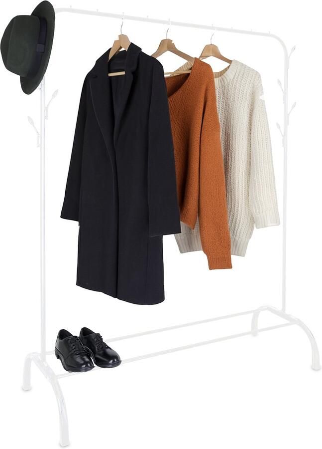 Kledingrek met schoenenrek 110 cm breed 8 haken metaal